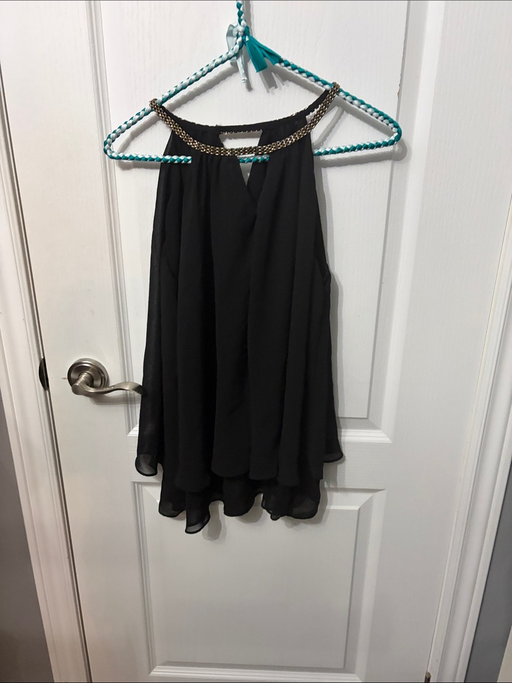 Dolce Bianca Black Beaded Halter Women's Top